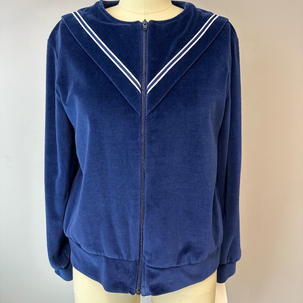 1980s Excellent Condition Velour Zip Sweatshirt Sailor Style